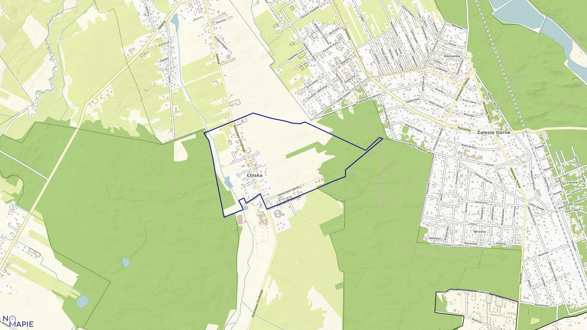 Mapa obrębu ŁBISKA w gminie Piaseczno