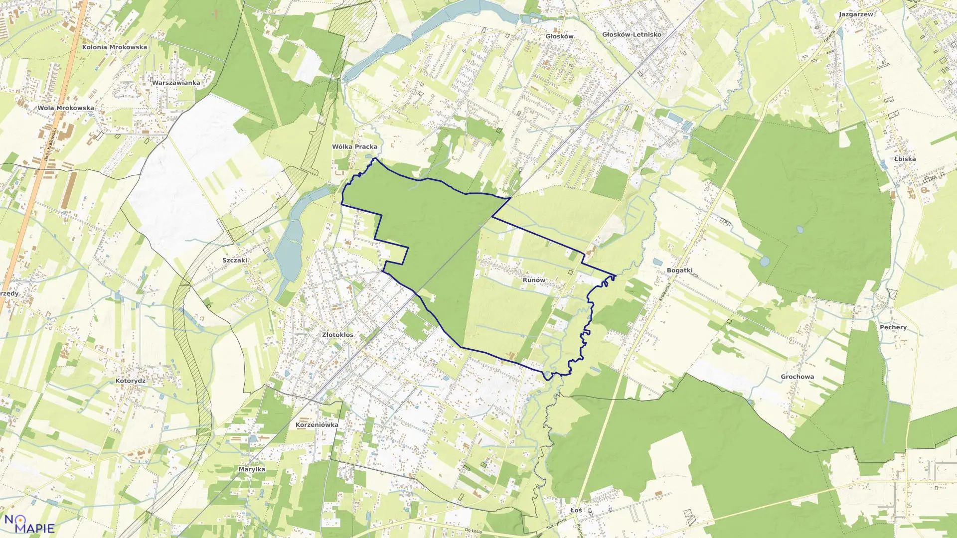 Mapa obrębu RUNÓW w gminie Piaseczno