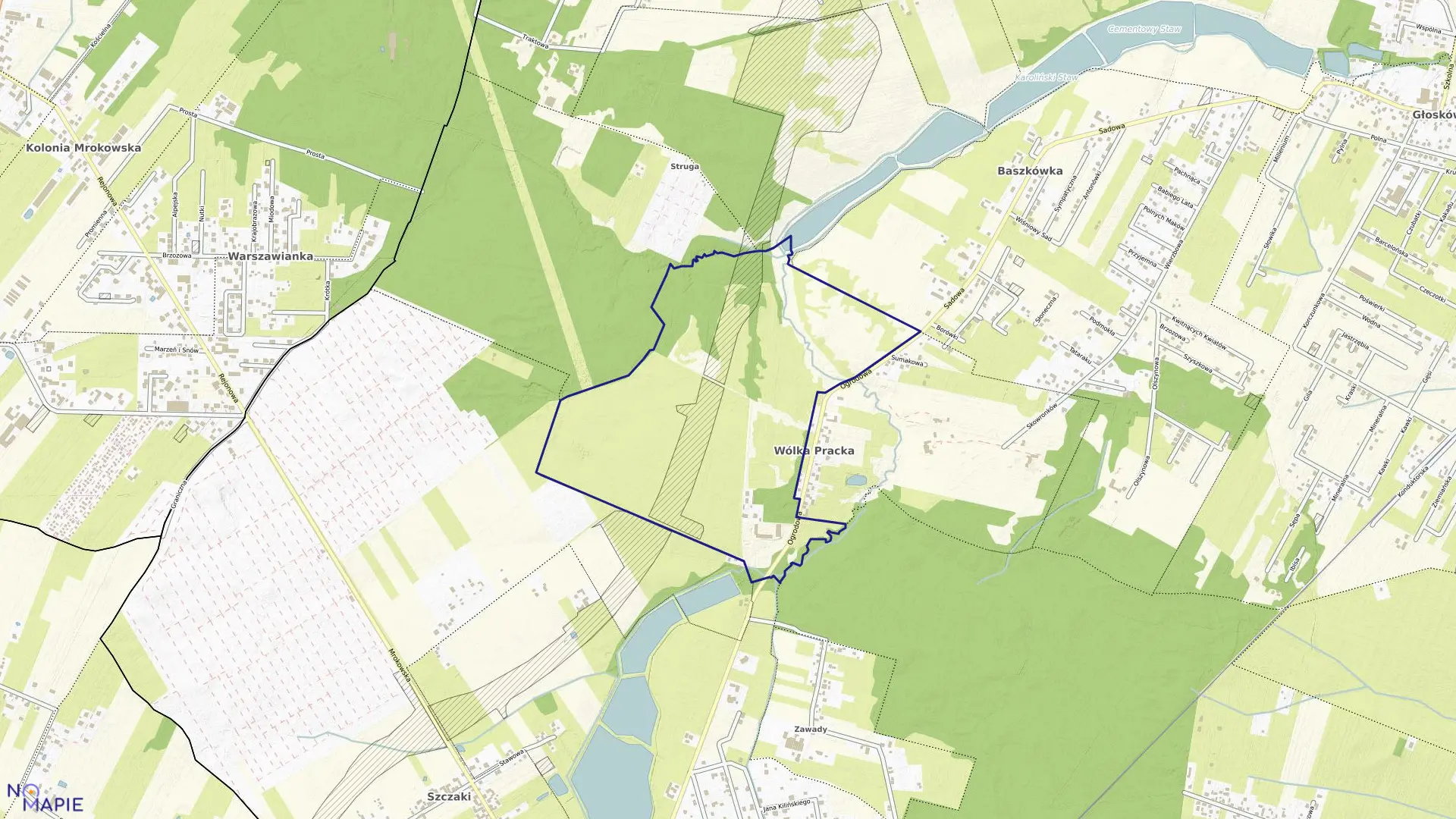 Mapa obrębu WÓLKA PRACKA PGR w gminie Piaseczno