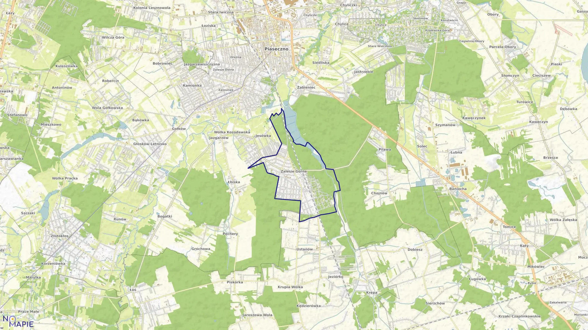 Mapa obrębu ZALESIE GÓRNE w gminie Piaseczno